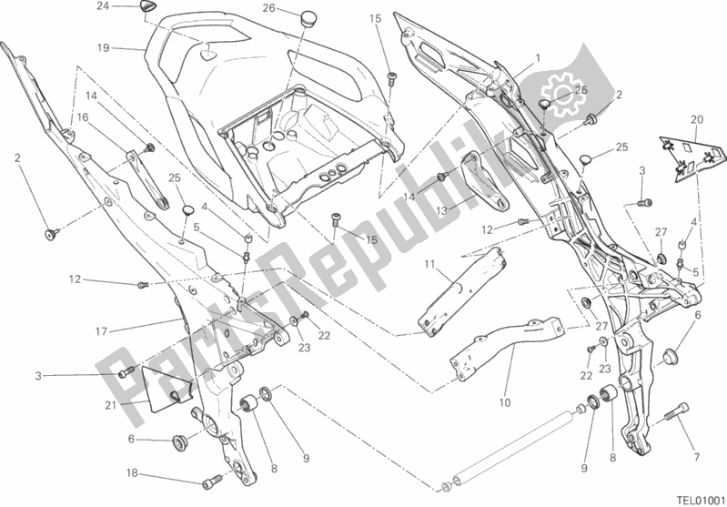 Alle onderdelen voor de Achterframe Comp. Van de Ducati Multistrada 1200 Touring USA 2017